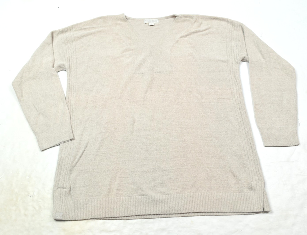 Barefoot Dreams CozyChic Ultra Lite Tunic Sweater Womens Large Beige V-Neck